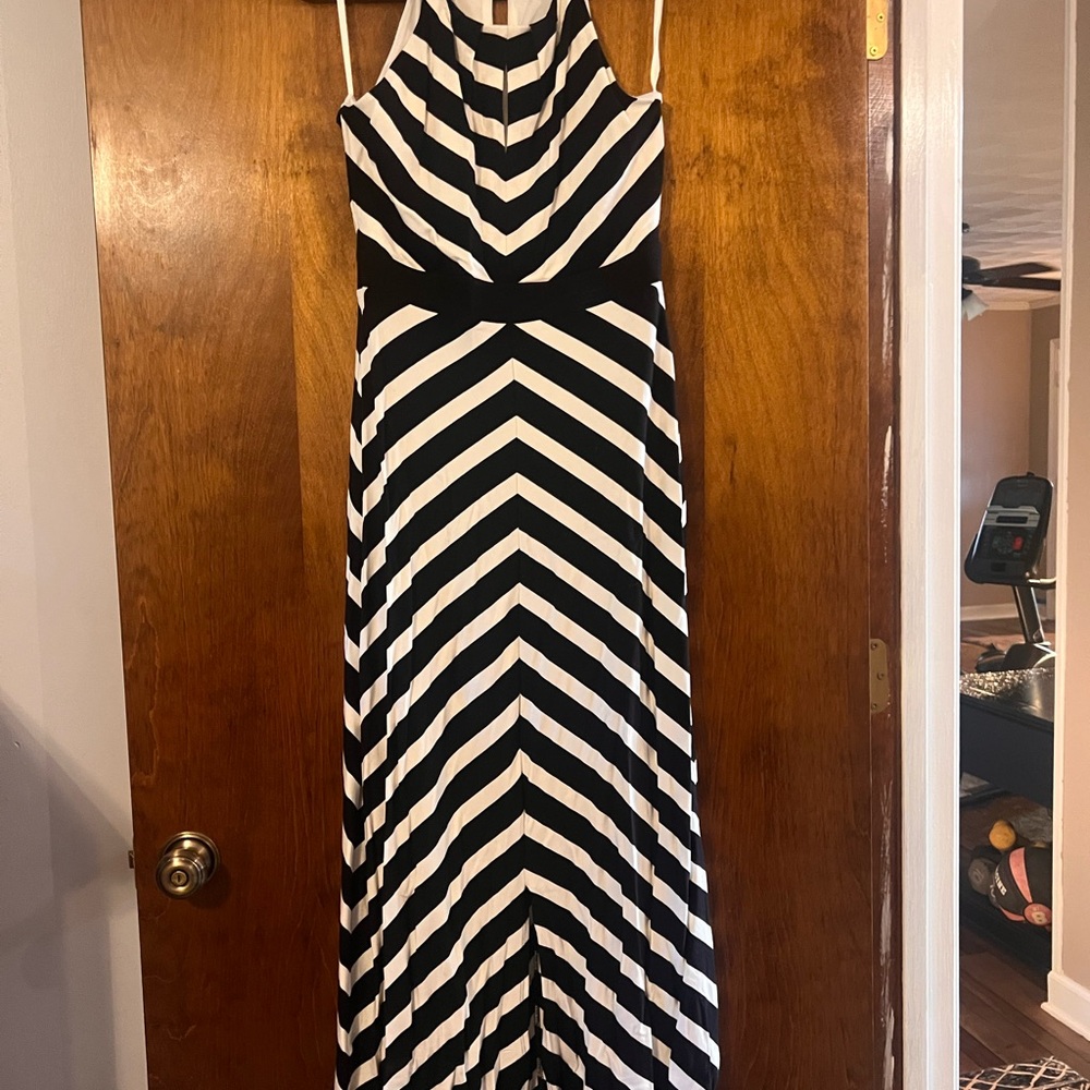 White House Black Market Halter Maxi Dress Black and White